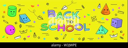 Back to school banner, poster with student supplies. Education learning concept Stock Vector