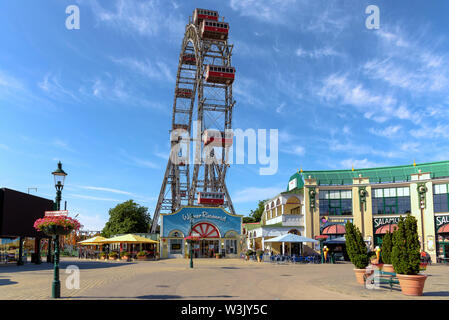 The Wiener Riesenrad ferris wheel as seen from Riesenradplatz in Vienna on a sunny summer day Stock Photo