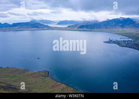 Aerial view of the Atlantic ocean and Icelandic coastline, Iceland Stock Photo