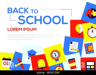 Back to school - colorful flat design style web banner Stock Vector