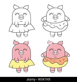 Cute pig vector illustration. Funny animals collection. - Vector Stock Vector