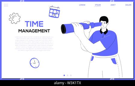 Time management - flat design style web banner Stock Vector