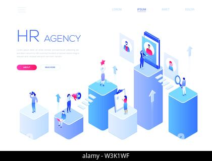 HR agency - modern colorful isometric vector web banner Stock Vector