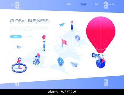 Global business - modern colorful isometric web banner Stock Vector