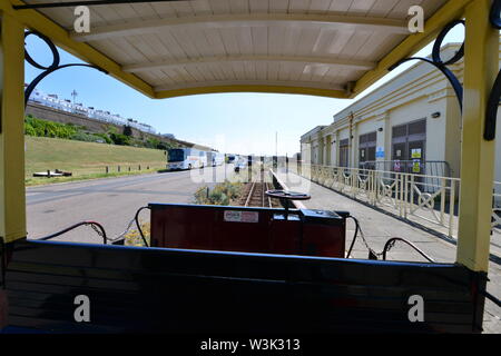 Looking out over the drivers position on the Volks railway Stock Photo