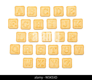 Alphabet Shortbread Cookies Isolated on White Background. Stock Photo