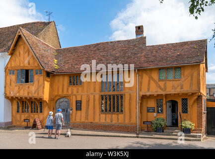 Little Hall, a late 14thC timber-famed house in the Market Place, Lavenham, Suffolk, England, UK Stock Photo