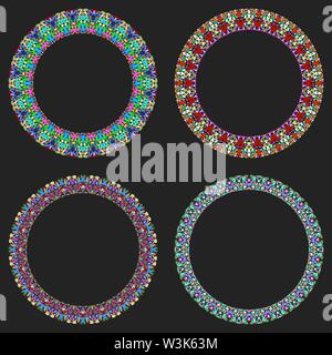 Set of 4 gravel mosaic round borders - vector design elements Stock Vector
