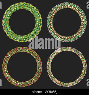 Set of 4 gravel mosaic round frames - vector wreath designs Stock Vector