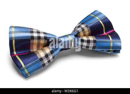Blue Plaid Bow Tie Isolated on White. Stock Photo