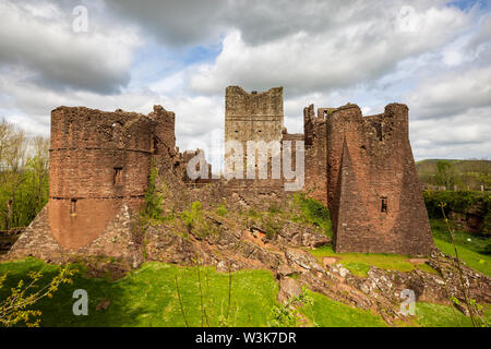 A view of the South-west, South-east towers and Great Keep of Goodrich Castle in Herefordshire, England Stock Photo