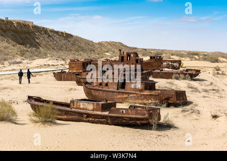 Abandoned shipwrecks at Cemetery of Ships, Moynak (Moynaq), Uzbekistan Stock Photo