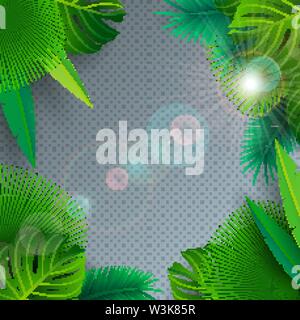 Vector Summer Illustration with Tropical Palm Leaves on Transparent Background. Exotic Plants and Sunlight for Holiday Banner, Flyer, Invitation Stock Vector