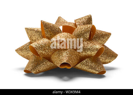 Gold Glitter Bow Side View Isolated on White. Stock Photo