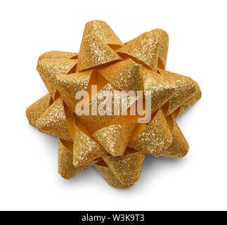 Gold Glitter Gift Bow Isolated on White. Stock Photo