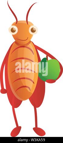 Cockroach with green apple icon. Cartoon of cockroach with green apple vector icon for web design isolated on white background Stock Vector