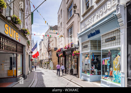 People shopping in the High Street, St Peter Port, Guernsey, Channel Islands UK Stock Photo