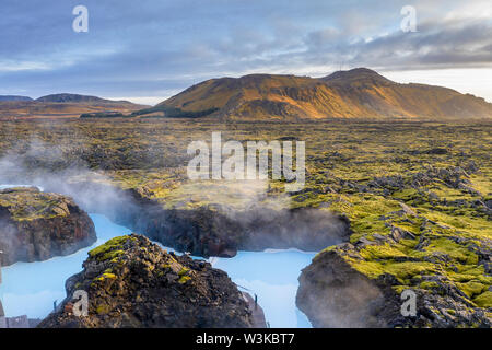 Geothermal area, lava and moss, Mt Thorbjornsfell, Iceland Stock Photo