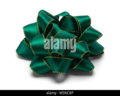 Green Fabric Bow Isolated on White Background. Stock Photo