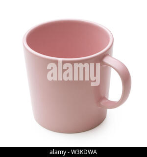 Empty pink ceramic mug isolated on white. Stock Photo