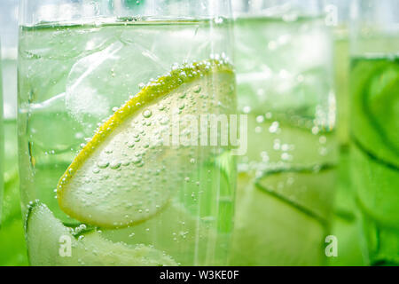 Detail of cucumber and lemon sparkling cocktail. Stock Photo
