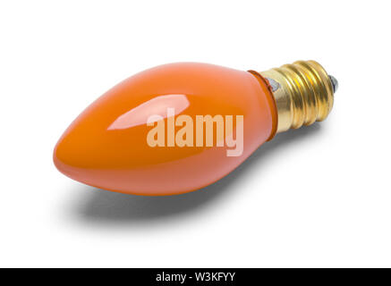 One Orange Christmas Light Bulb Isolated on White. Stock Photo
