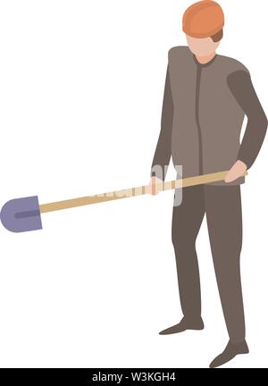 Miner with a shovel icon, isometric style Stock Vector