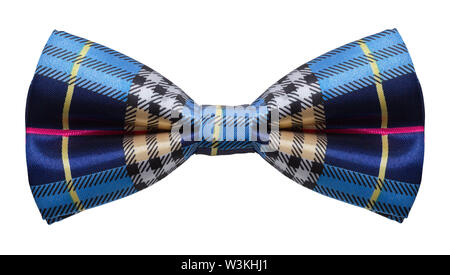 Blue Plaid Bow Tie Cut Out on White. Stock Photo
