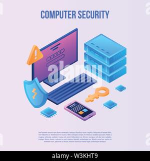 Computer security concept background, isometric style Stock Vector