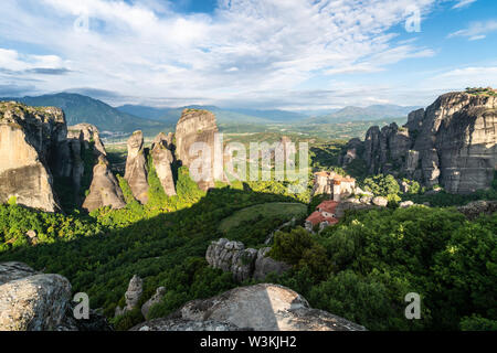 Stunning view of the Meteora famous landscape in Central Greece on a sunny morning Stock Photo