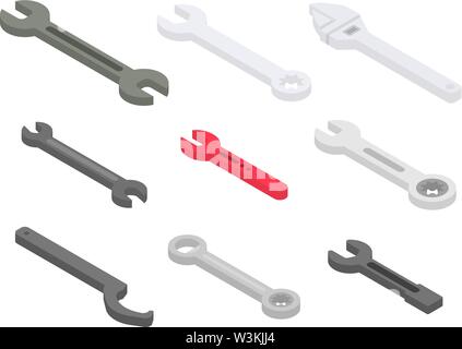 Wrench icons set, isometric style Stock Vector