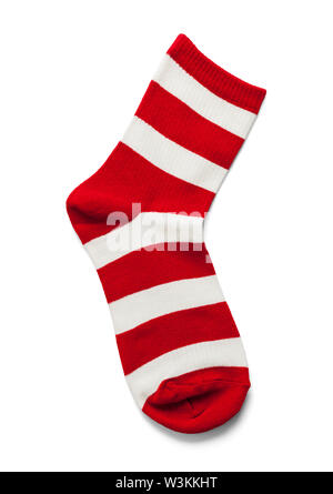 Large Red and White  Striped Sock Isolated on White. Stock Photo