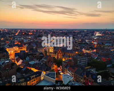 Hasselt city center skyline shortly after sunset, Limburg province, Belgium Stock Photo