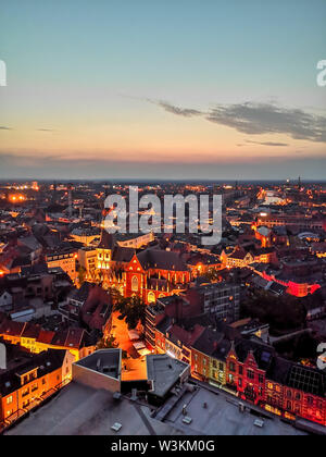 Hasselt city center skyline shortly after sunset, Limburg province, Belgium Stock Photo