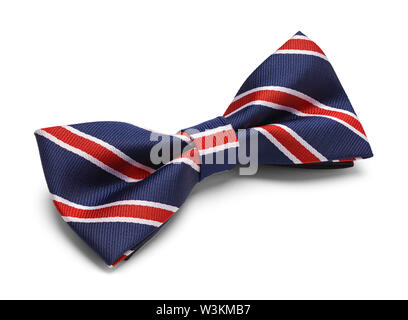 Blue Bow Tie with Red and White Stripes Isolated on White. Stock Photo