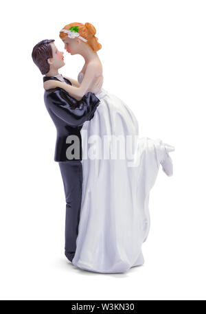 Man and Woman Wedding Cake Topper Isolated on White Background. Stock Photo