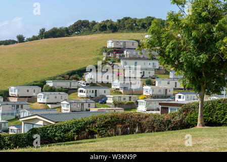 Beer, Seaton, Devon, England, UK.  Caravan park at Beer Head on high ground above the seaside resort of Beer near Seaton in south Devon. Stock Photo