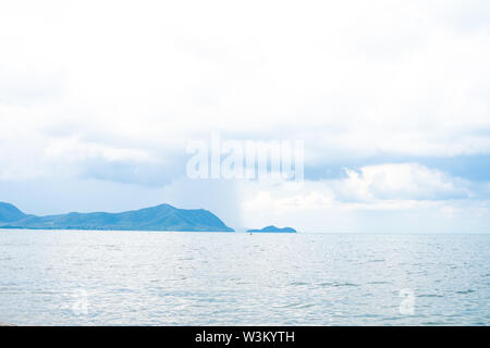 Beautiful empty beach sea and blue sky in morning, Blue sky and Sea Background Stock Photo