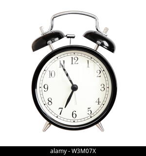 Alarm clocks - black bell alarm clock isolated on white background. Stock Photo