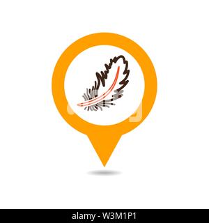 Feather pin map icon. Farm animal Map pointer. Map marker. Graph symbol for your web site design, logo, app, UI. Vector illustration Stock Vector