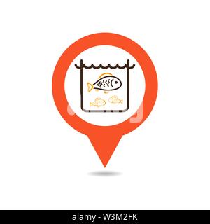 Fish in a pond or aquarium pin map icon. Farm animal Map pointer. Map marker. Graph symbol for your web site design, logo, app, UI. Vector illustratio Stock Vector