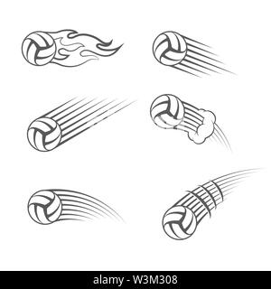 Set of different outline moving volleyball silhouettes Stock Vector