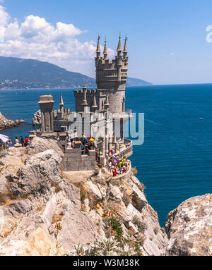 Gaspra, Crimea - July 7. 2019. Castle of Swallows Nest on Cape Ai-Todor of Black Sea coast Stock Photo