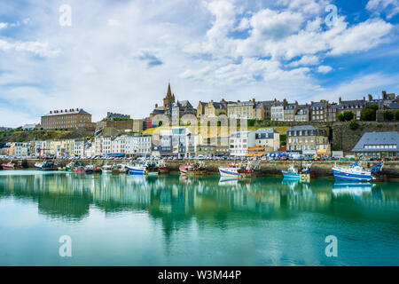 Scenic skyline or cityscape of Granville historic old and high town, waterfront and port, Normandy Coast, France. Stock Photo