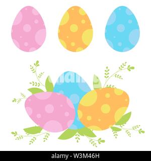Set of colored isolated Easter eggs on a white background. With an abstract pattern. Simple flat vector illustration. Suitable for decoration of postc Stock Vector