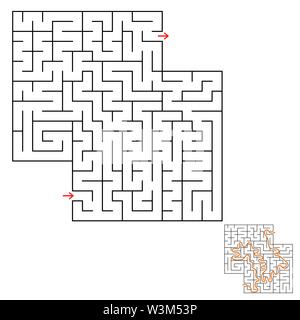 Abstract simple square isolated labyrinth. Black color on a white background. An interesting game for children and adults. Simple flat vector illustra Stock Vector