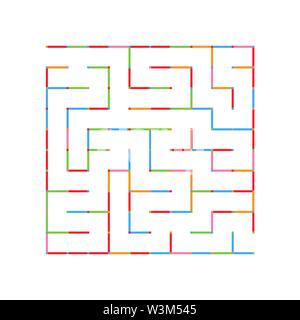 Abstract colored simple isolated labyrinth. Rainbow colors on a white background. An interesting game for children. Simple flat vector illustration. Stock Vector