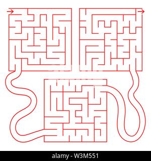 Abstract colored complex isolated labyrinth of three squares. Red color on a white background. An interesting game for children. Simple flat vector il Stock Vector