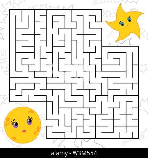 Abstract simple square isolated labyrinth. Black color on a white background. An interesting game for children. Find the path from the cartoon of the Stock Vector