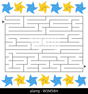 Abstract simple rectangular isolated labyrinth. Black color on a white background. An interesting game for children. Simple flat vector illustration. Stock Vector